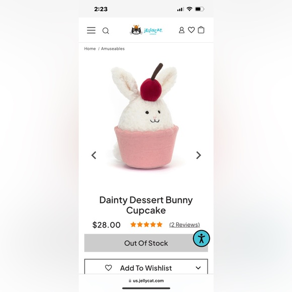Jellycat Dainty Dessert Bunny Cupcake - Picture 1 of 4
